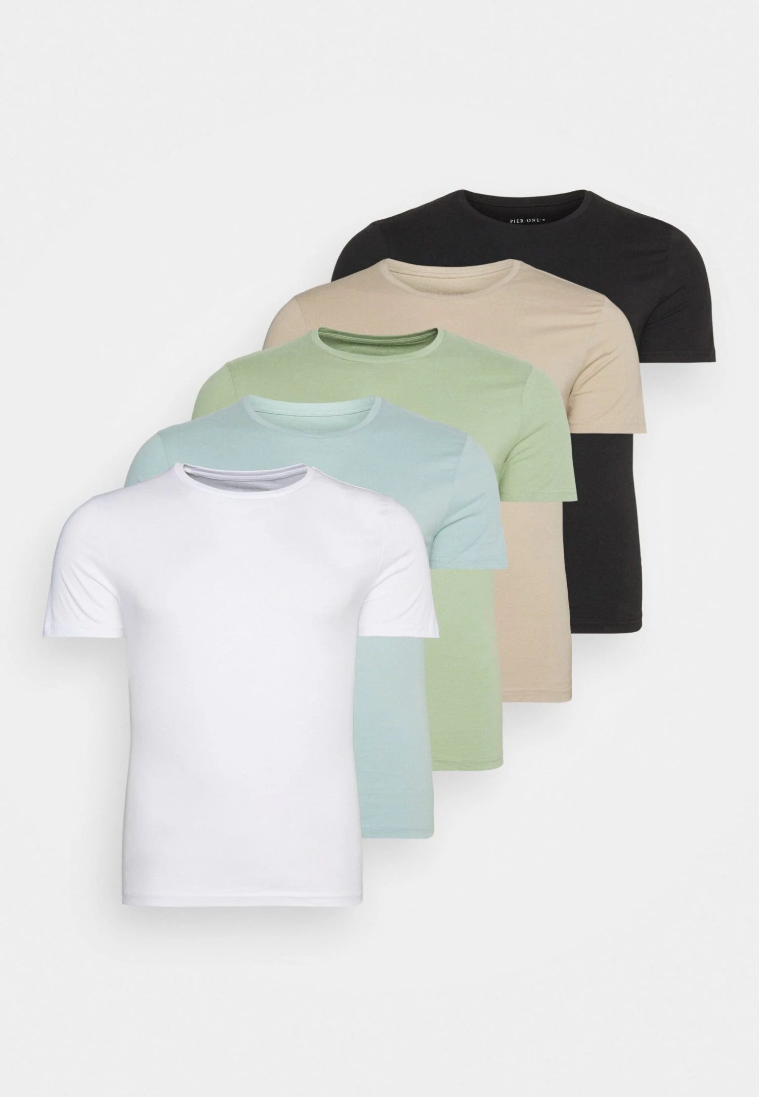 Pier One 5 Pack - Camiseta Básica - White/Beige/Black 1 Pier One 5 Pack - Camiseta Básica - White/Beige/Black