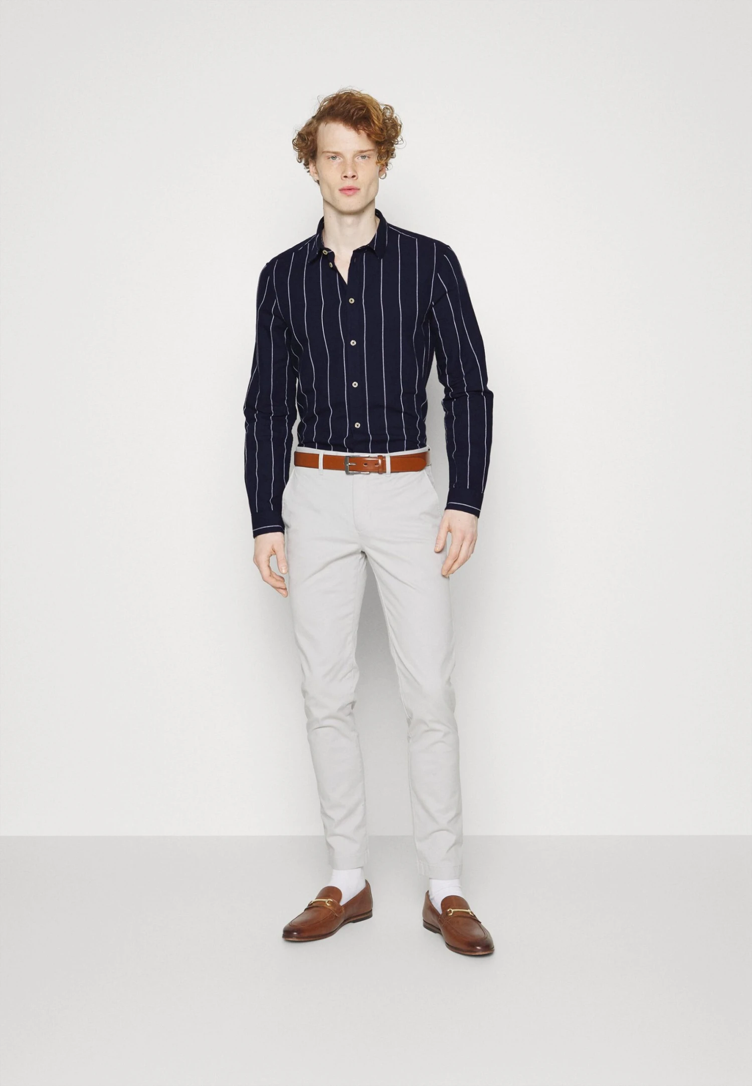 Pier One Linen Mix Stripe - Camisa - Dark Blue 2 Pier One Linen Mix Stripe - Camisa - Dark Blue - Imagen 2