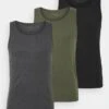Pier One 3 Pack - Camiseta Interior - Black/Khaki/Mottled Dark Grey