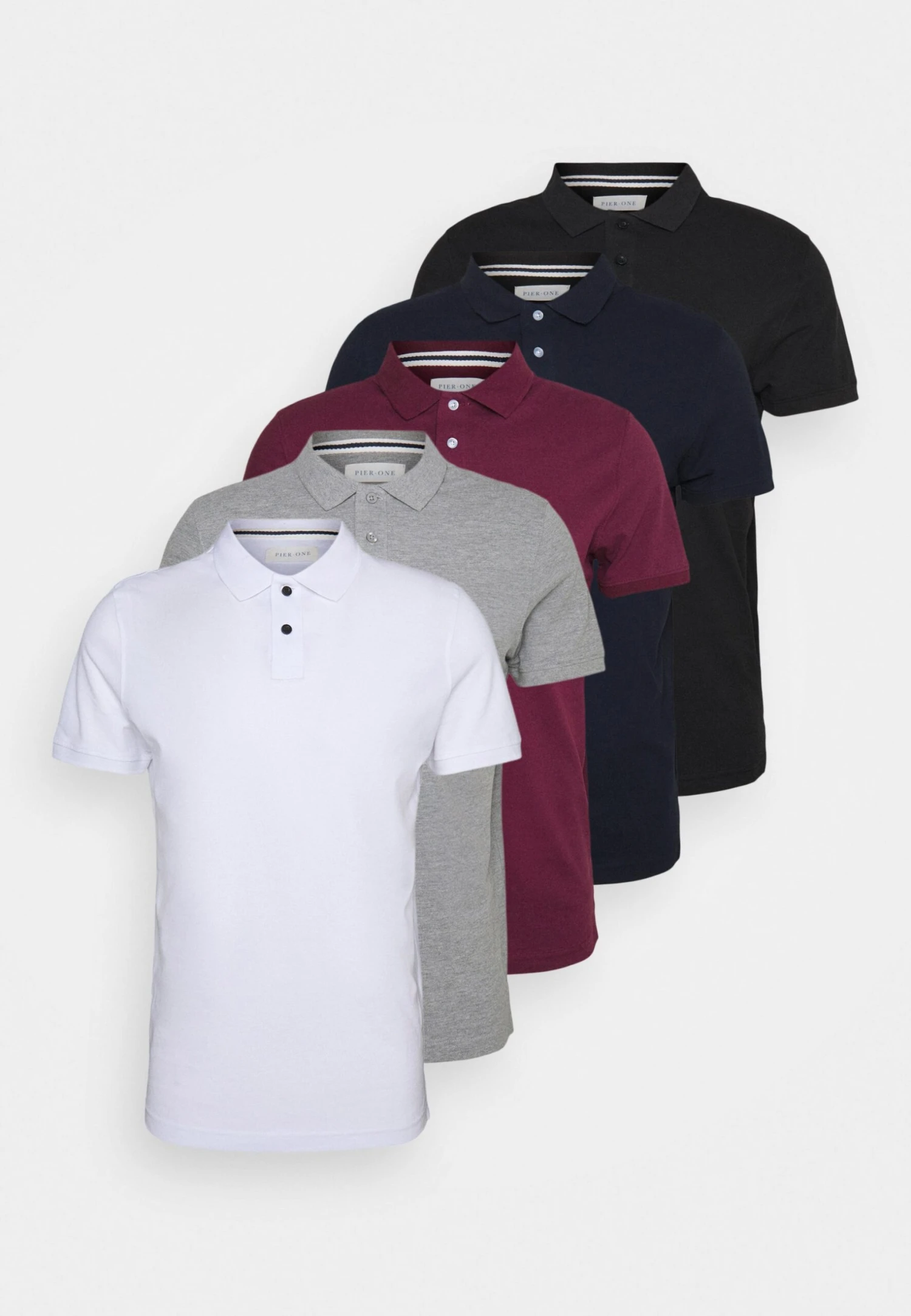 Pier One 5 Pack - Polo - Black/White/Bordeaux/Navy/Gray Marl 1 Pier One 5 Pack - Polo - Black/White/Bordeaux/Navy/Gray Marl